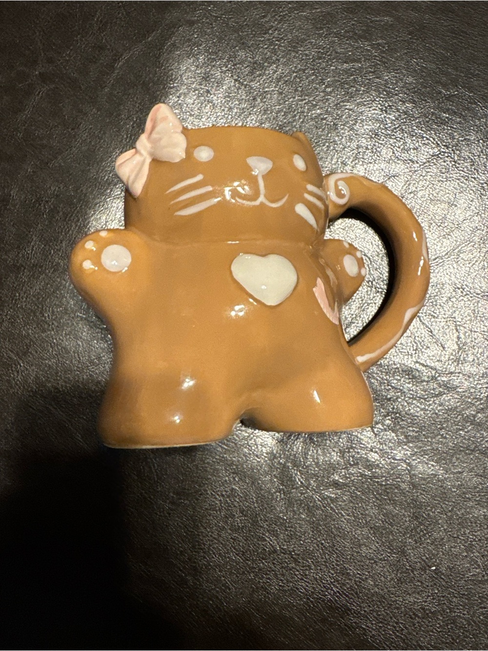 Whimsical Brown Cat Ceramic Mug with Pink Accents
